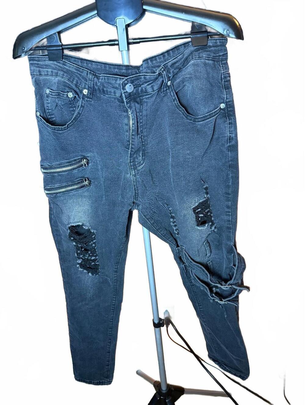 Faded Black vintage Distressed Skinny Jeans with Zipper Detail sz 2XL goth punk